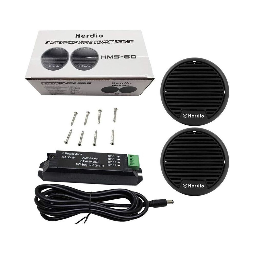 (, 3"-Amplifier Sets) Herdio 3'' 160W 2Pcs Marine Boat Waterproof Speakers Motorcycle Bluetooth Speaker Audio Stereo System Black 9008532404786