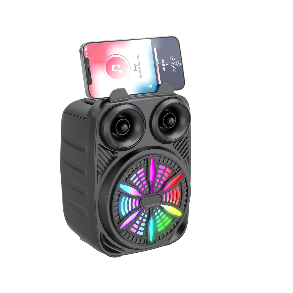 (Black) 3Inch Wireless Led Bluetooth Speaker Subwoofer Bass Party Speakers Mobile Phone Holder Horn Subwoofer Black 9008532404304