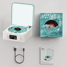 (White) Retro Turntable Speaker With White Noise Wireless Bluetooth Vinyl Record Player Stereo Sound RGB Projection
