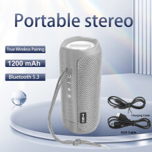 (Grey, other-Speaker) Portable Bluetooth Speaker TG227 Wireless Dual Bass LED Light Subwoofer Outdoor Waterproof Column Boombox