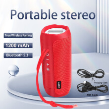 (Red, other-Speaker) Portable Bluetooth Speaker TG227 Wireless Dual Bass LED Light Subwoofer Outdoor Waterproof Column Boombox