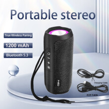 (Black, other-Speaker) Portable Bluetooth Speaker TG227 Wireless Dual Bass LED Light Subwoofer Outdoor Waterproof Column Boombox