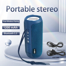 (Blue, other-Speaker) Portable Bluetooth Speaker TG227 Wireless Dual Bass LED Light Subwoofer Outdoor Waterproof Column Boombox