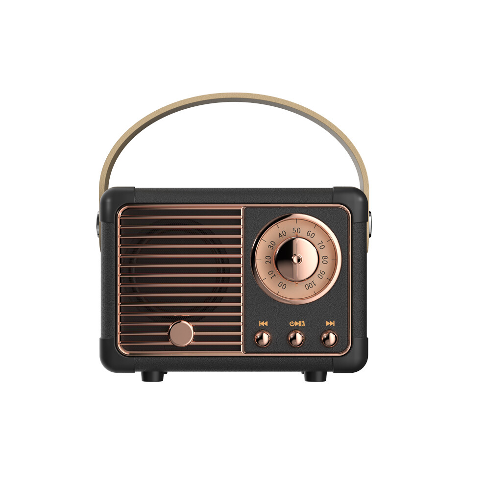 (Black) Retro Hifi Stereo Bluetooth V5.0 Speaker Portable Wireless Vintage Speaker 2 (2.0) 5W Plastic 3W Dc Black 9008532406551