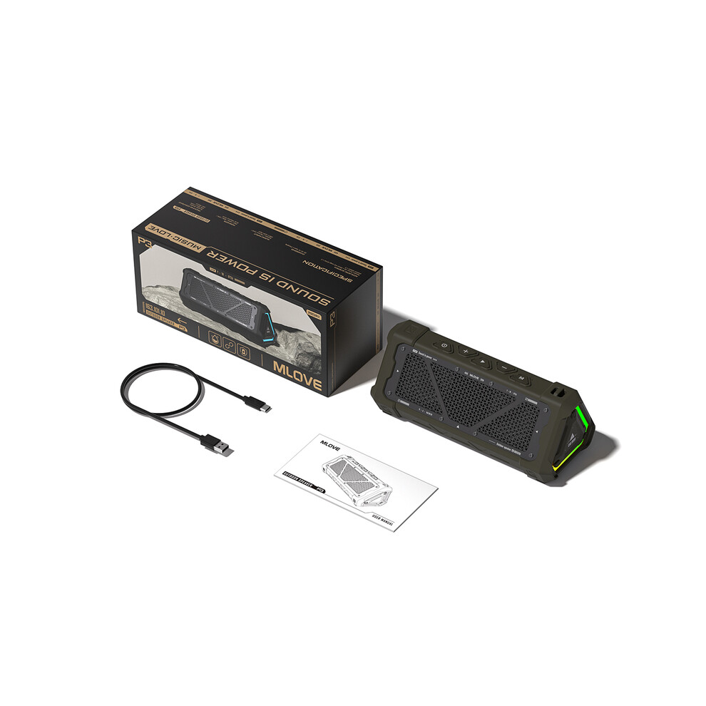 (Army ) Mlove P3 Outdoor Bluetooth Speaker, 40W Output Power Bluetooth 5.3 Speaker ,Stereo Sound Ipx7 Waterproof,Micro Green 9008532408449