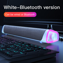 (Bluetooth white) Wireless Wired Computer TV Stereo Speakers 4D Surround Soundbar Subwoofer Sound Bar FM Radio LED For