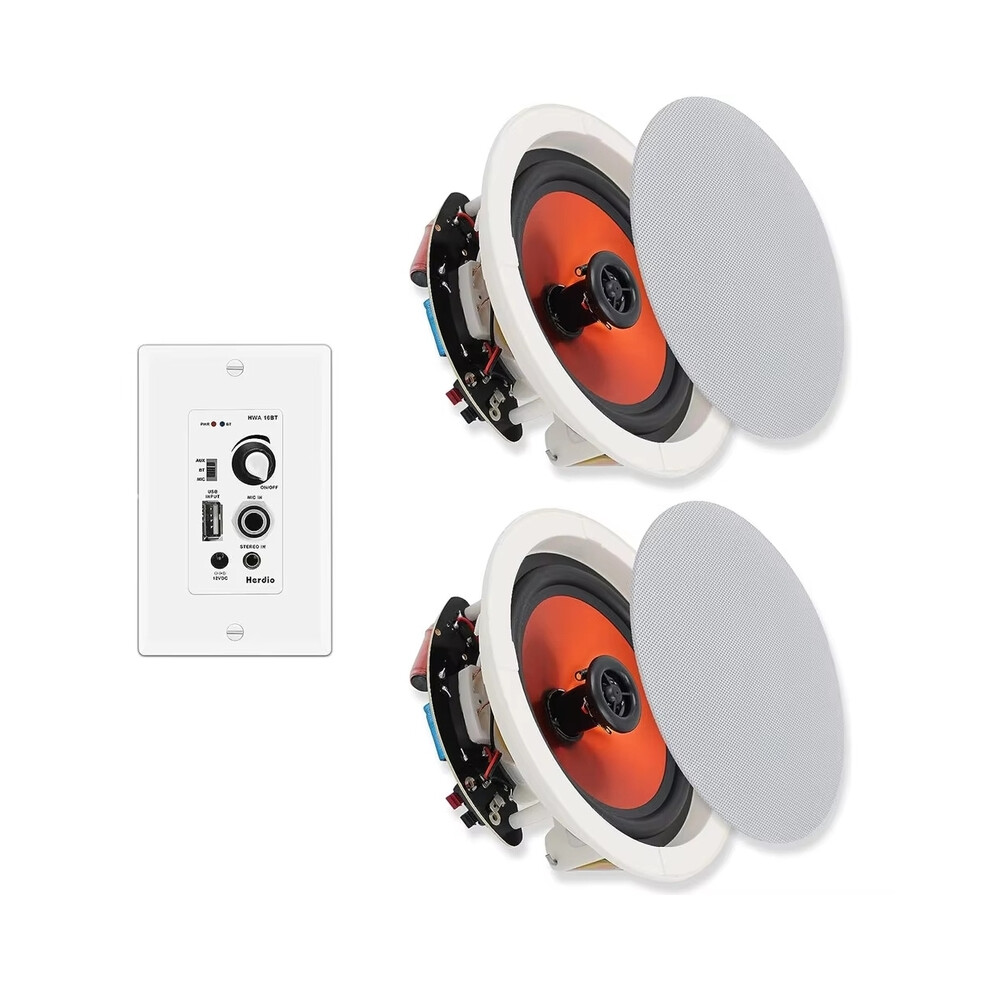(Uk Plug, 6.5"-Amplifier Sets) Herdio 6.5'' 2Pcs Bluetooth Ceiling Speakers 320 Watt Flush Mount In Wall Amplifier Receiver Perfect 9008532409507