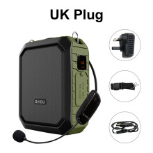 (ArmyGreen UK Plug) 18W Portable Wireless Bluetooth Speaker Waterproof Voice Amplifier With UHF Microphone For Teacher Support