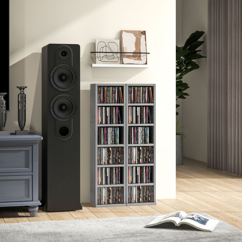 HOMCOM Set of 2 CD Storage Units with Adjustable Shelves, High Gloss Grey