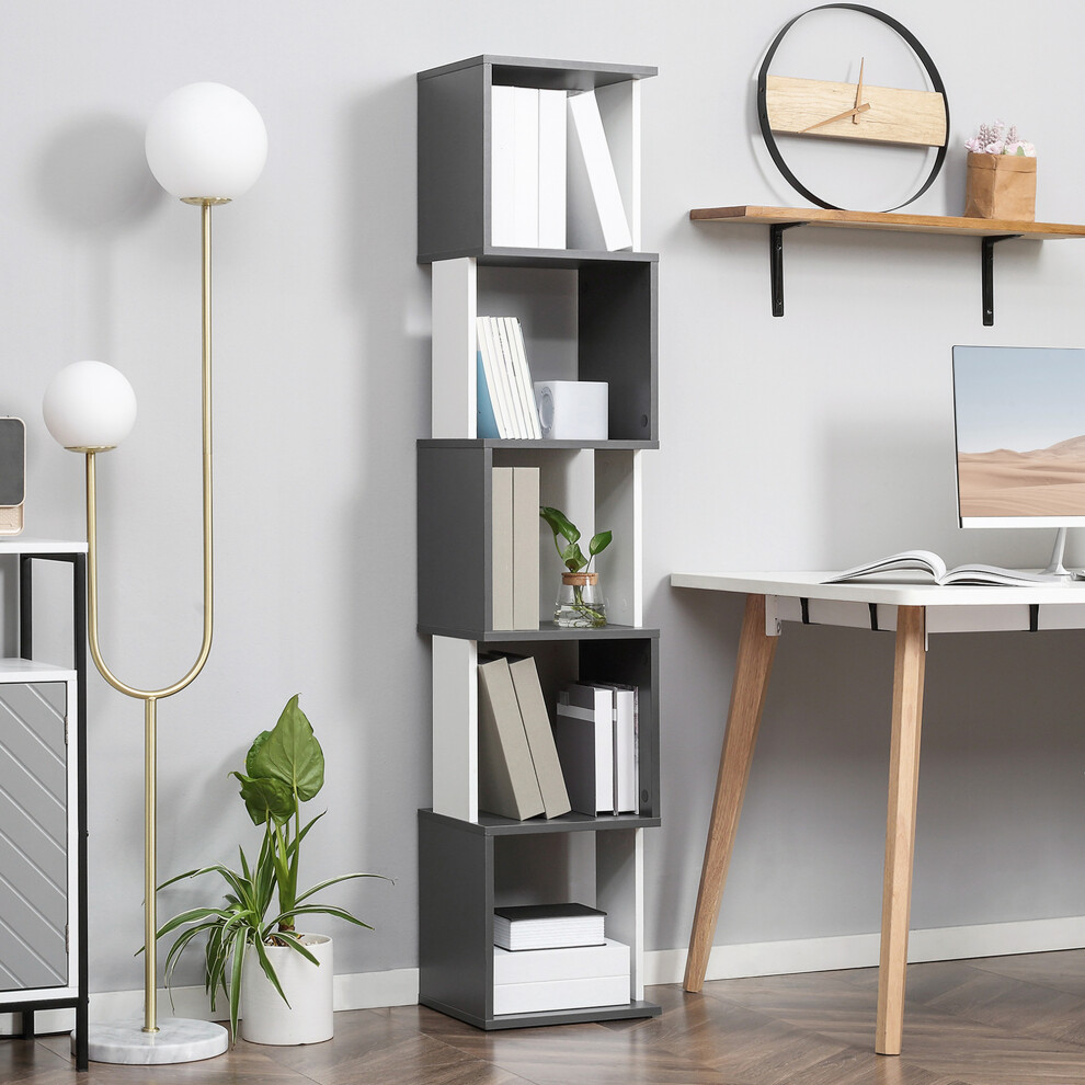 Homcom White 5-Tier Bookshelf Freestanding Bookcase Storage Shelves,