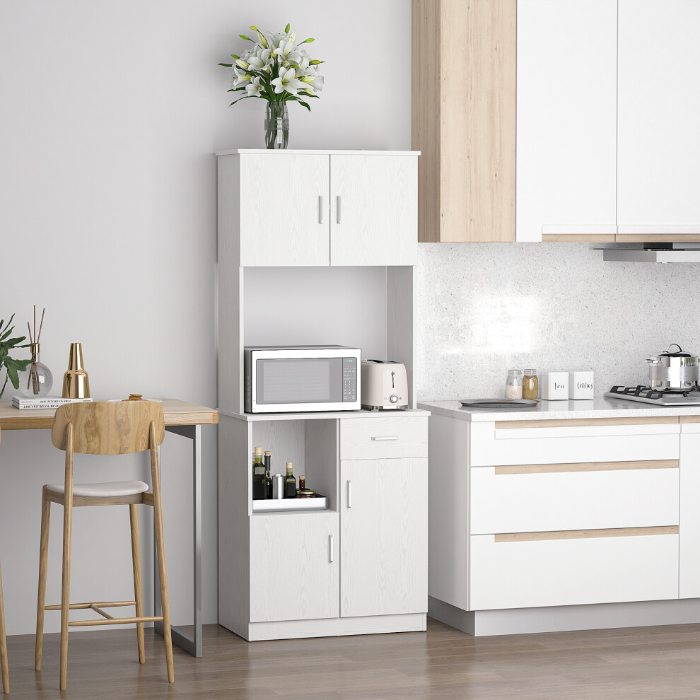 HOMCOM Kitchen Cupboard with Hutch Pantry Storage Cabinet Hutch Microwave Shelf