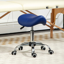 HOMCOM PU Leather Saddle Stool w/ Moulded Padded Seat Adjustable Height Blue
