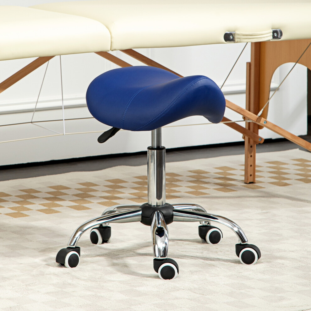 Homcom Pu Leather Saddle Stool W/ Moulded Padded Seat Adjustable Height Blue