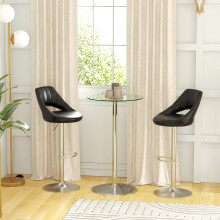 HOMCOM Round Bar Table for 2 - Tempered Glass Top, Φ60 x 102Hcm, 83A-070V00CR