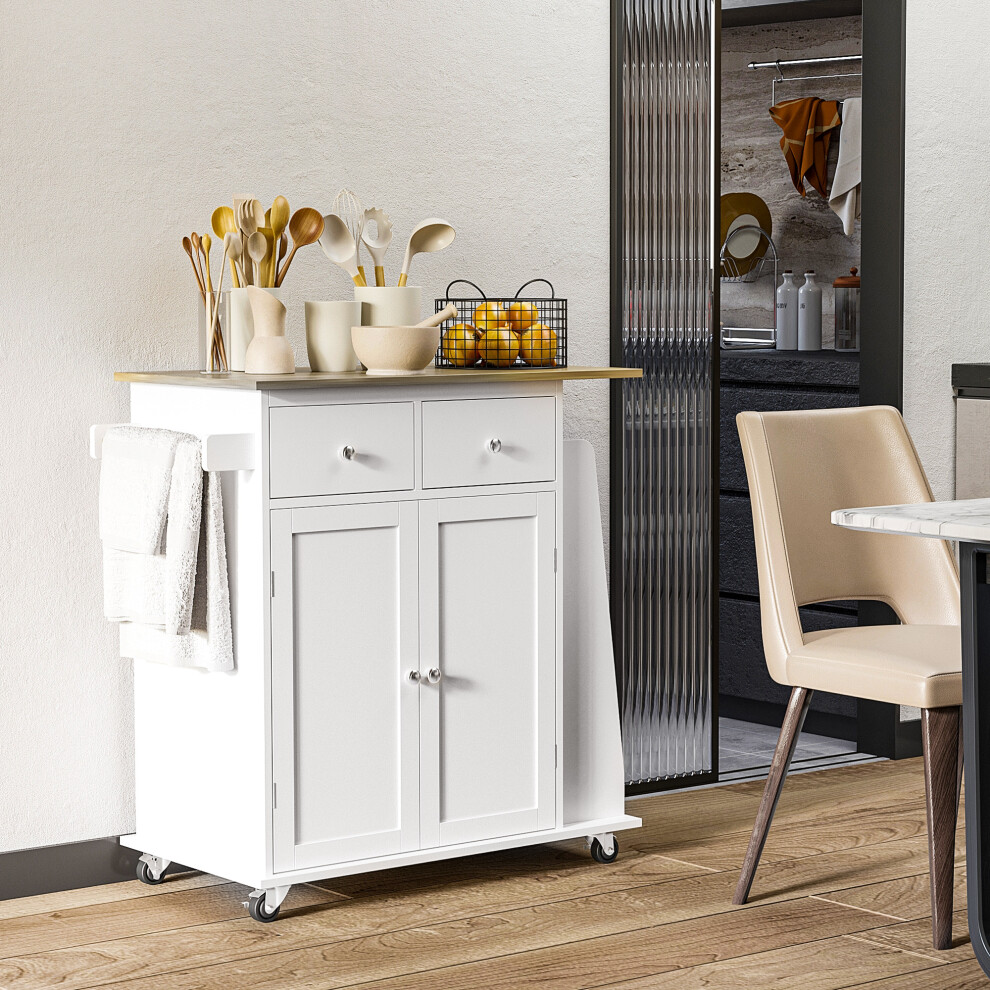 Kitchen Island Storage Cabinet Rolling Trolley with Wood Top, 3-Tier Spice Rack