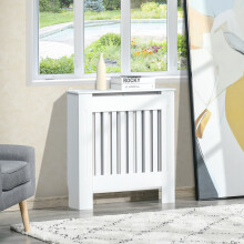 HOMCOM White MDF Radiator Cover Cabinet, Vertical Slatted Vent, Top Shelf, Anti-Toppling, 78L x 19W x 81H cm | 820-106
