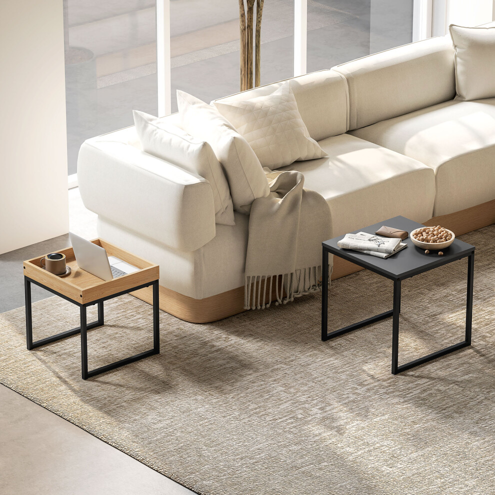 HOMCOM Modern Coffee Table Set Square Nest of Tables for Small Space Black