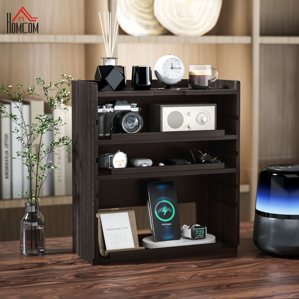 Homcom 4-Tier Desktop Organiser With Cable Management For Stationery Dark/Brown