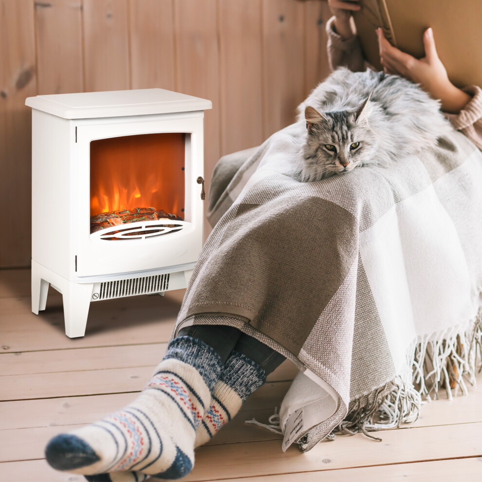 Homcom Freestanding Electric Fireplace Stove Heater With Led Flame Effect, 900/1800W, White - 820-193V70wt