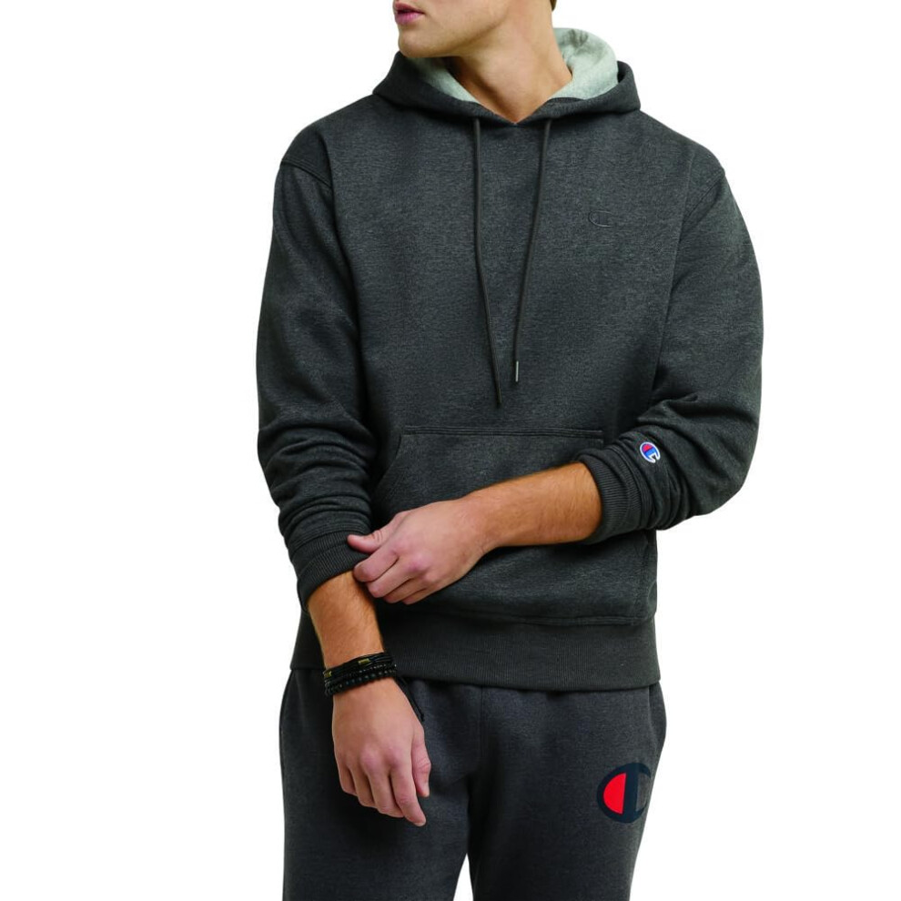 Champion  Powerblend  Fleece Comfortable Hoodie  Sweatshirt for Men Reg. or Big  Granite Heather C Logo  Large tall