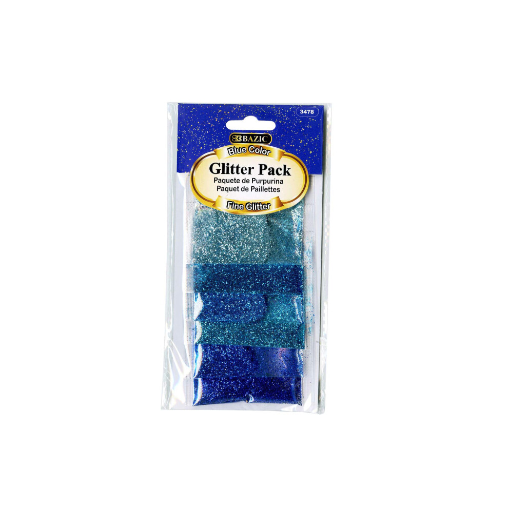 BAZIC Glitter Pack Fine Glitter Color Blue 6pcs