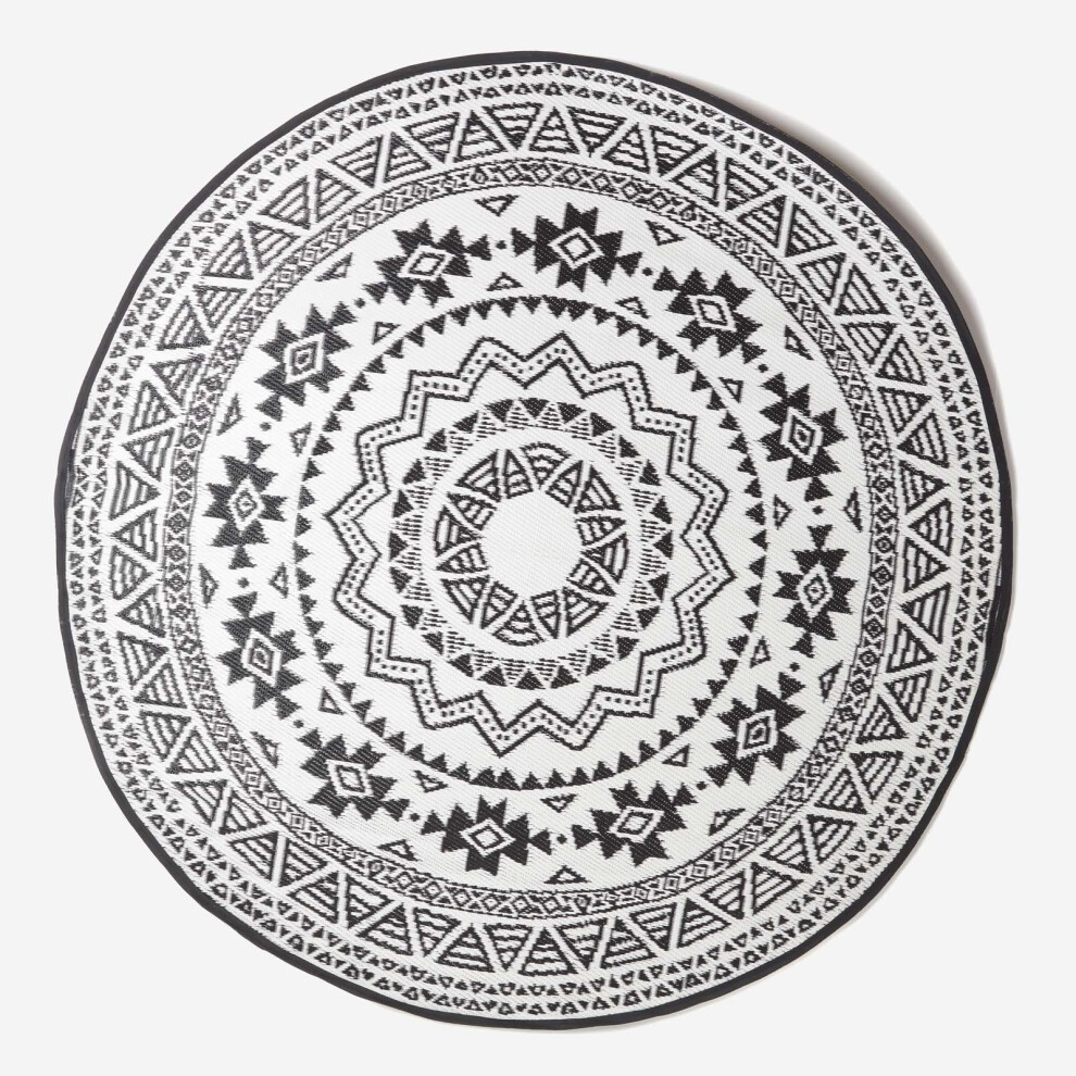 Homescapes Black And White Motif Design Circular Reversible Outdoor Rug