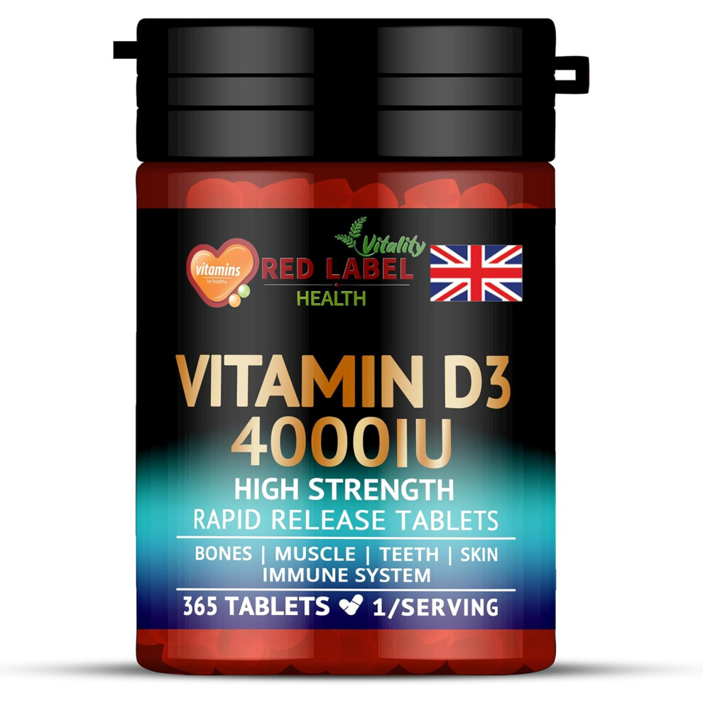 Red Label Health Vitamin D3 4000Iu 365 Tablets For Immune, Bone & Skin Health Support