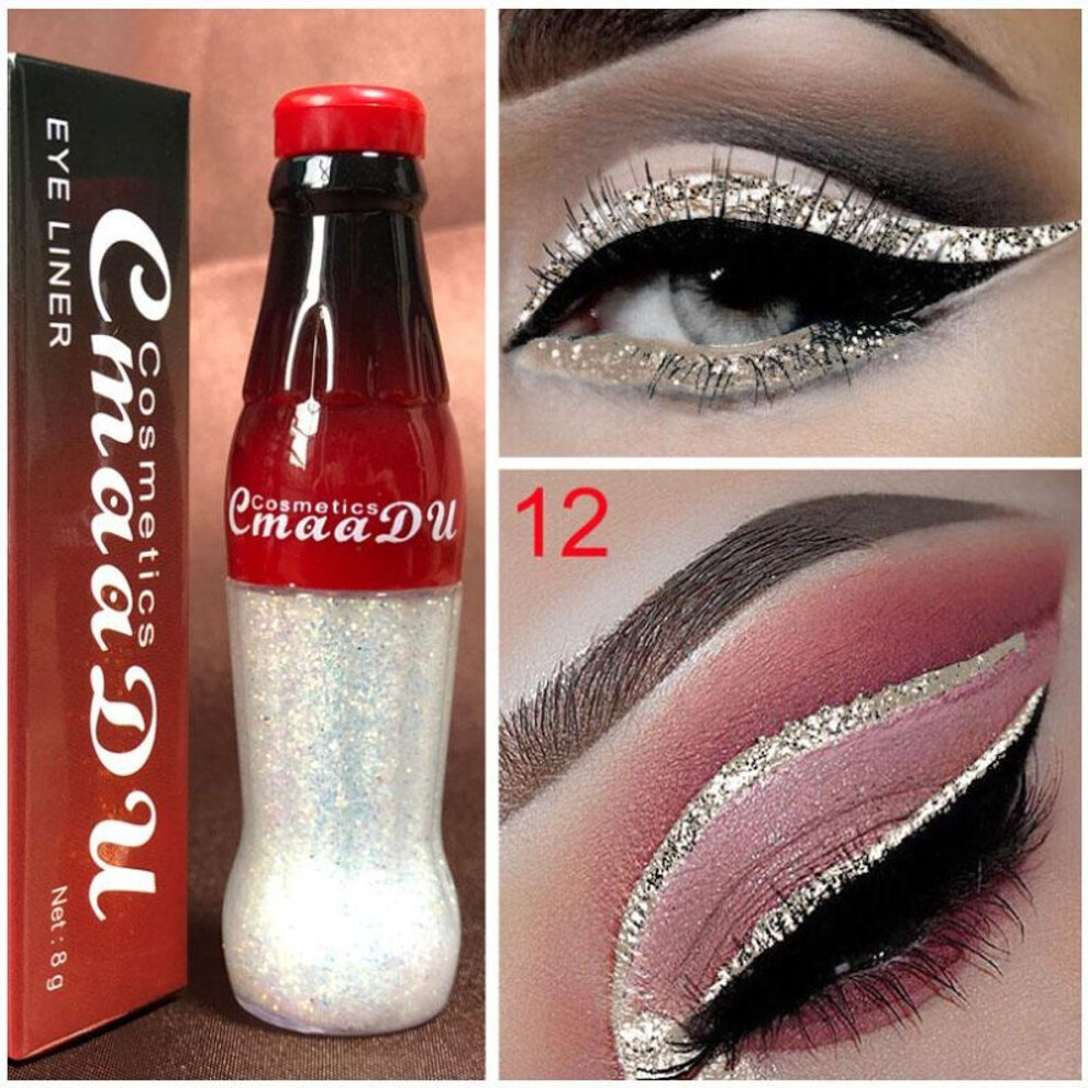 (as the picture, 12) 12 Colors Women Eye Makeup Cosmetic Glitter Powder Liquid Eyeliner Waterproof Long-lasting Eye Makeup Tool
