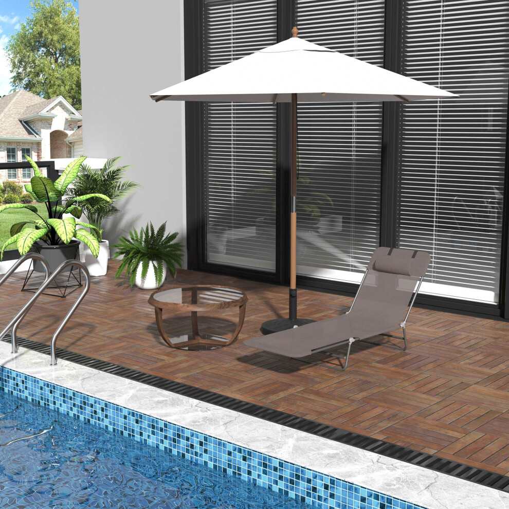 Outsunny Adjustable Sun Bed Garden Lounger Recliner Relaxing Camping Coffee Brown