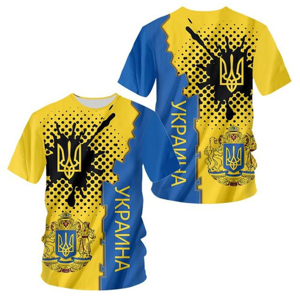 (sky blue, L) Ukraine Men's T-shirts Ukrainian Flag Shirt 3D Printed O-neck Oversized Short Sleeves Jersey Fashion Men's Clothing Streetwear