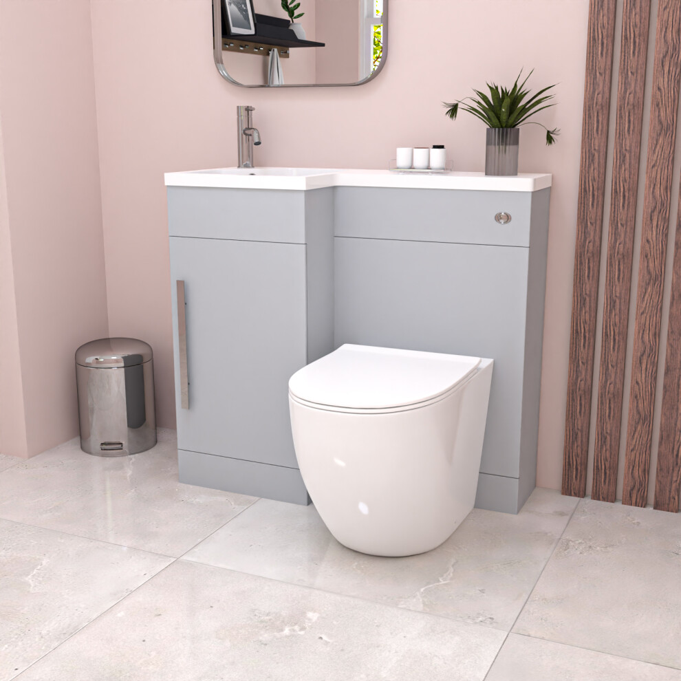 Nes Home Matte Grey LH Flat Pack Vanity WC Unit with Resin Basin & BTW Toilet