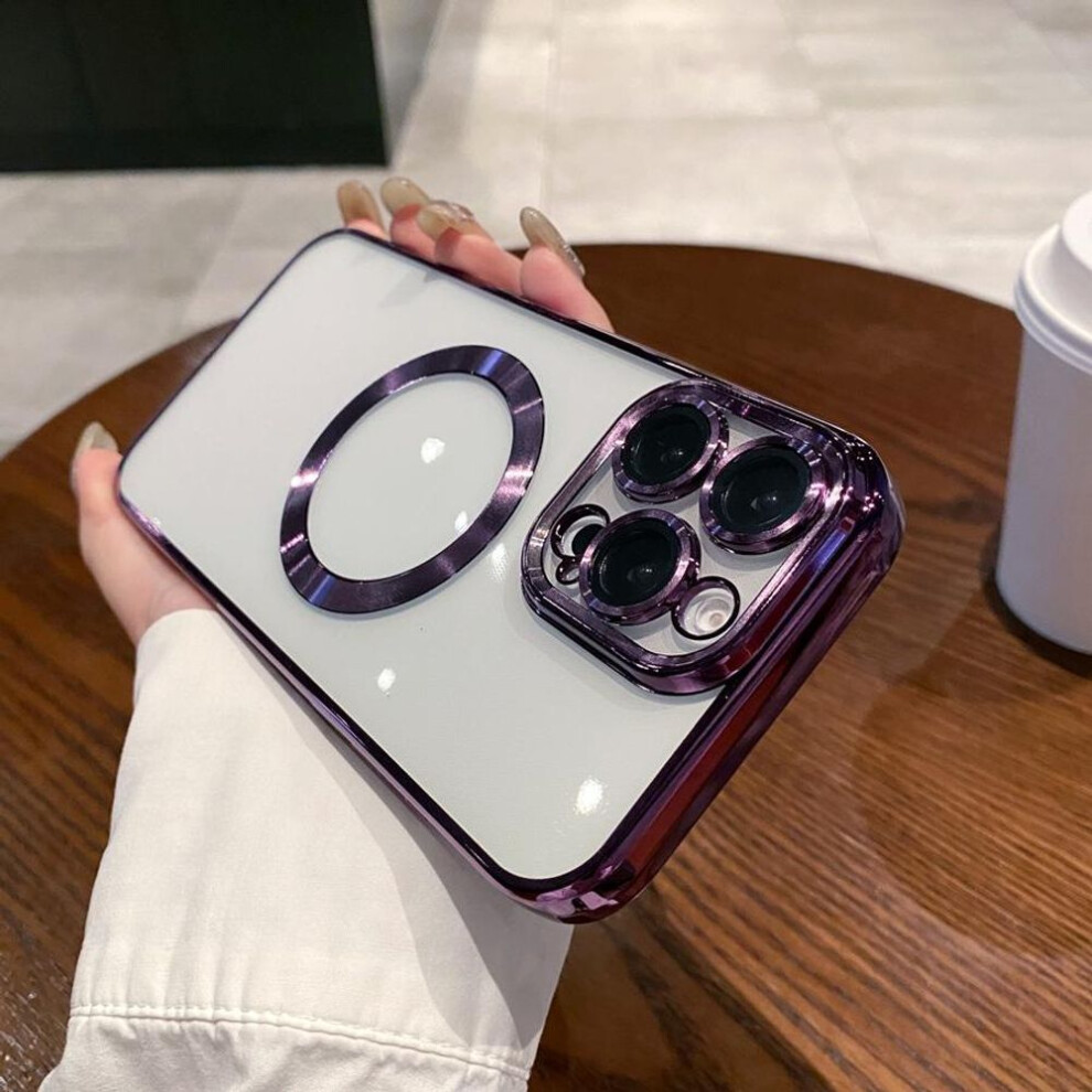 (purple, iPhone 14 Plus) Luxury Plating Magnetic Wireless Charging Phone Case for iPhone 16 Pro Max 16 Plus 16 iPhone 15 14 13 12 11 Pro Max Shockproof Cover
