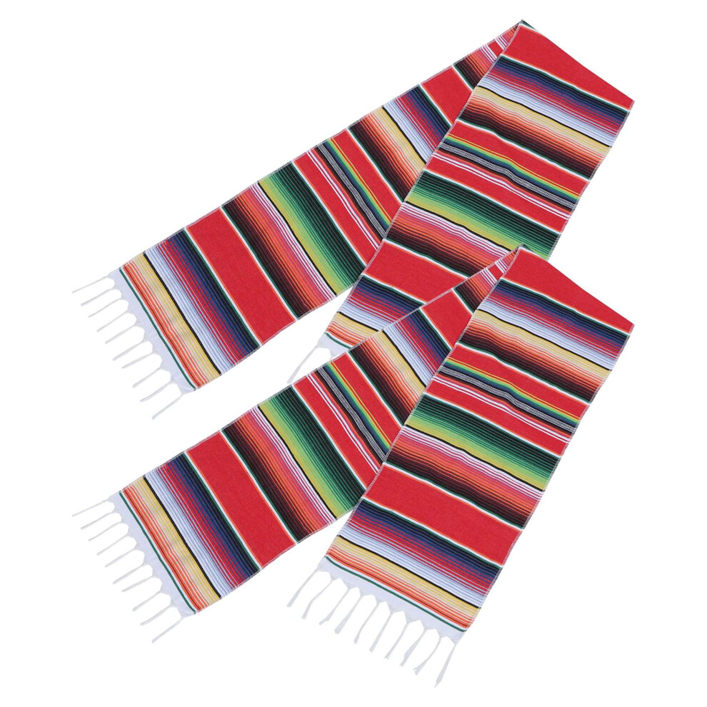 2 Pack 14 By 84 Inch Mexican Table Runner x Wedding Decorations Fringe Cotton Serape Blanket Runner(Red-image-OPC-PGKDXF5-NEW