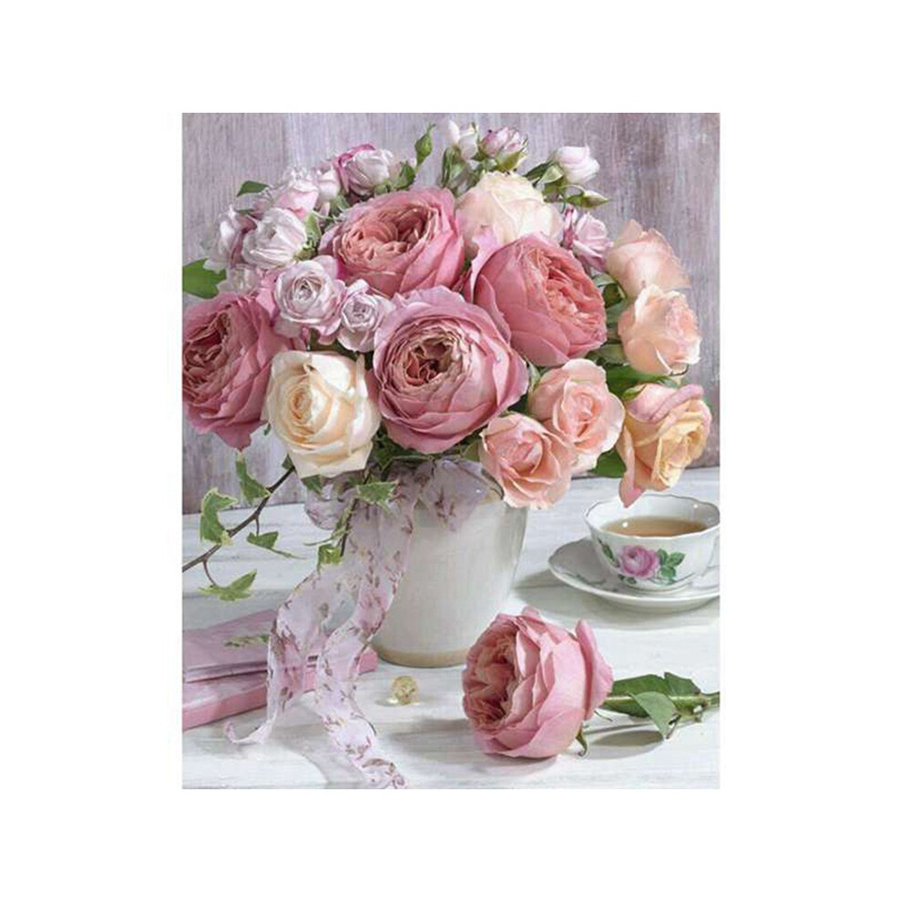 Mosaici Rotondi Fai Da Te Con Ricamo Completo Al 100% "Caffè E Rosa" Ricamo A Diamante