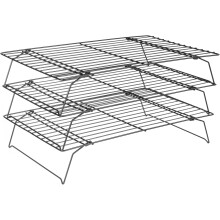 3-Tier Black Non-Stick Wire Cooling Rack, Collapsible 40 x 25 cm - Stackable for Cakes, Cookies & Grilling