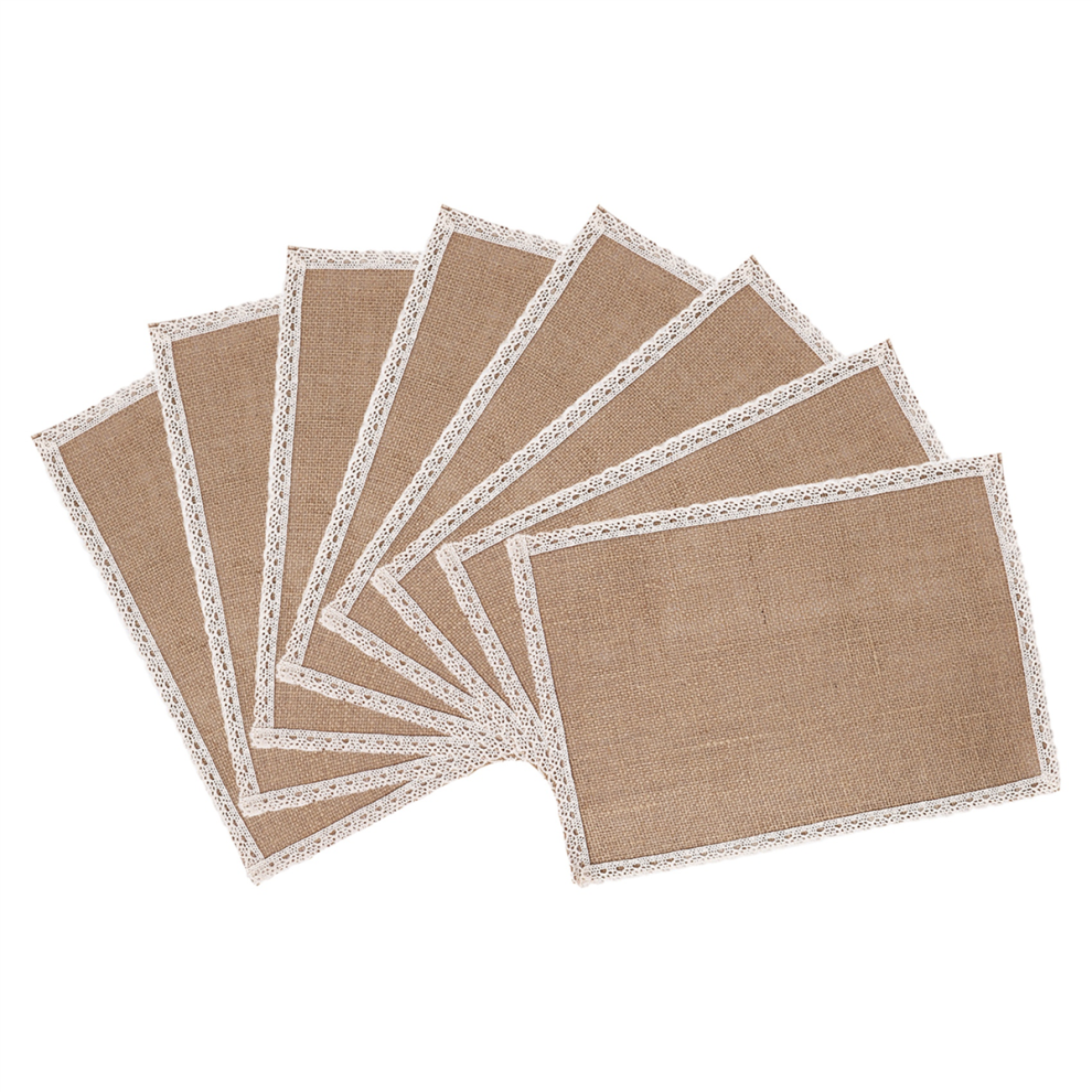 Ensemble de 8 sets de table en lin et dentelle, vaisselle tissée naturelle, décoration de mariage