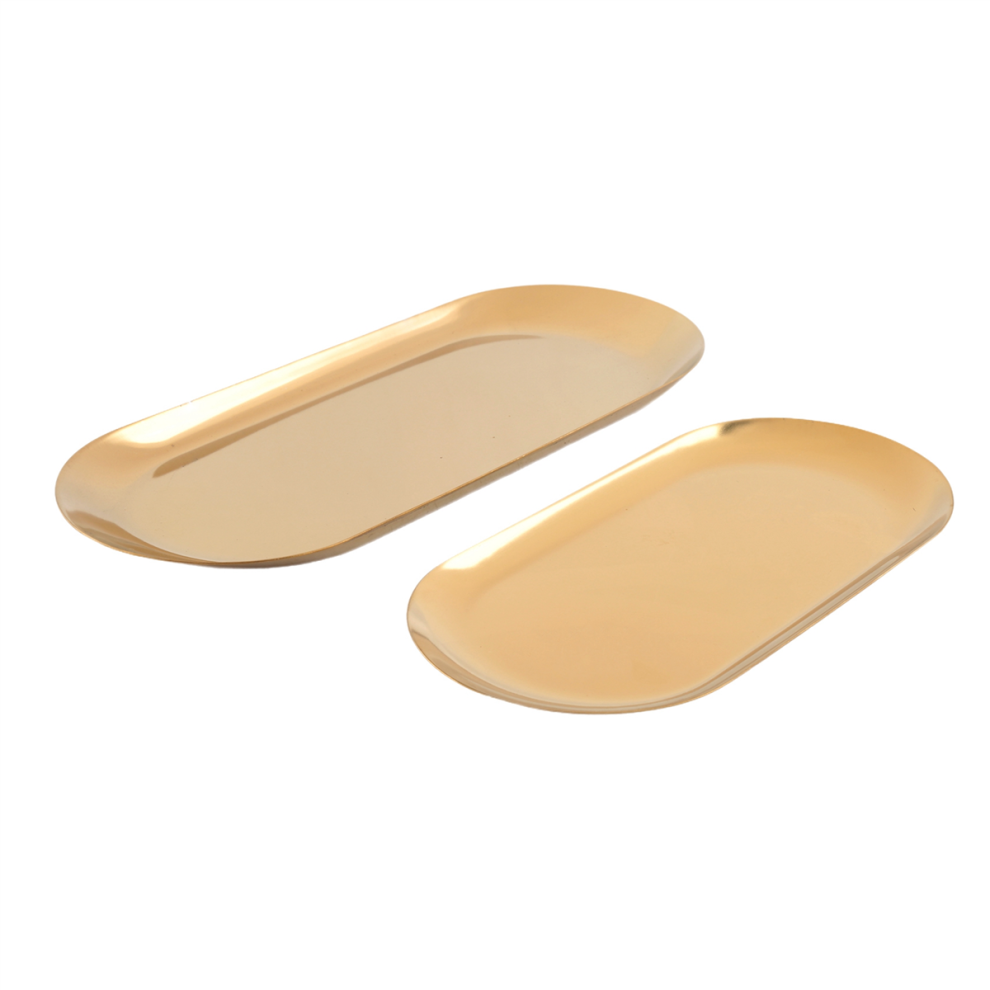 2 Sets Gold Oval Stainless Steel Trinket Tray,Towel Storage Dish Plate Tea Fruit Trays Cosmetics Jewelry-image-OPC-PGKDY95-NEW