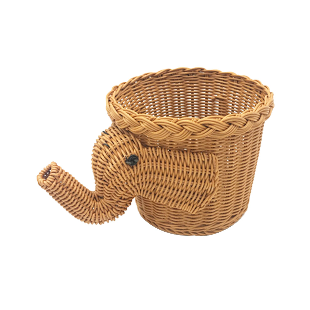 Panier de pique-nique en osier et bambou fait main en forme d'éléphant pour aliments, pain, camping, stockage de fruits