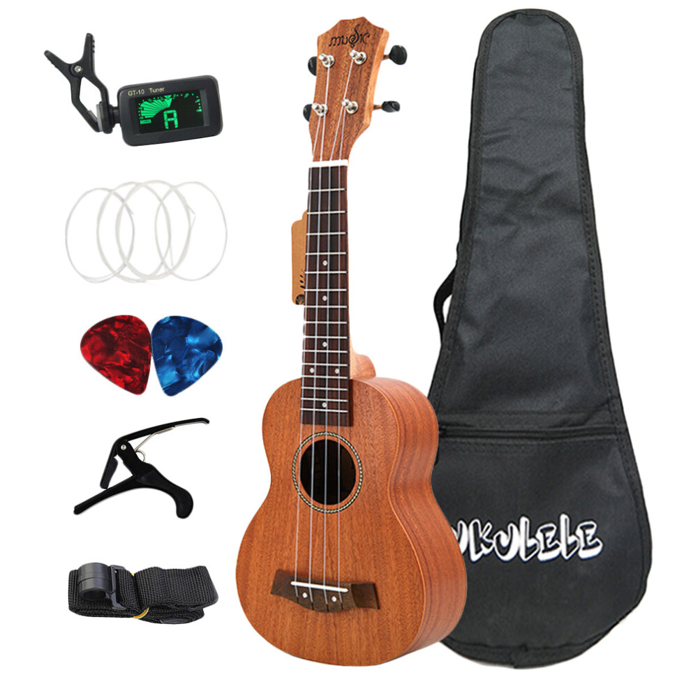 Ukulélé soprano sapelli 21 pouces, 15 frettes, mini kit complet Hawaii, guitare pour débutants et enfants