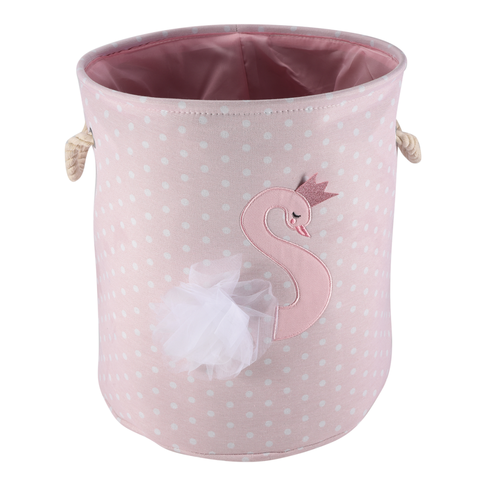 Panier à linge sale, motif cygne rose, avec cordon de serrage, pour jouets et livres (D35 x H40 cm).