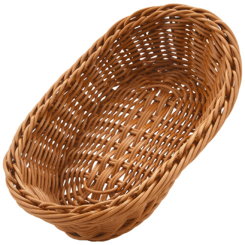 Cesta oval de vime trançado para pão, cesta de armazenamento de 10,2 polegadas para alimentos, frutas, cosméticos, mesa e banheiro
