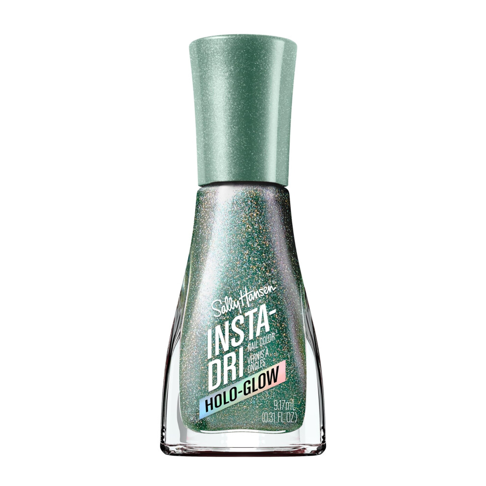 Sally Hansen Insta-Dri Holo-Glow, All That Shimmers, Quick Dry, Long Lasting, Streak-Free Shine, Metallic Green Nail Polish
