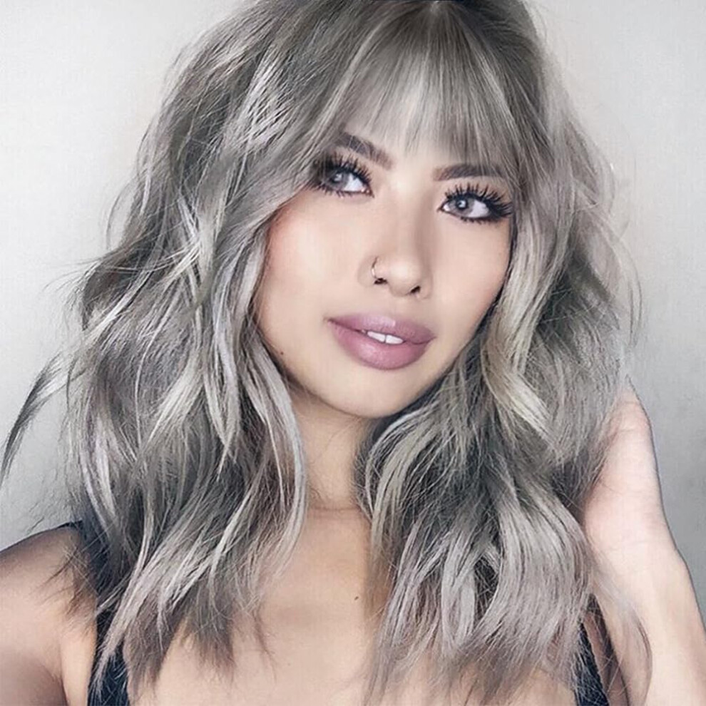 Ucubb Unisex Not,Specified Short Curly Wigs With Bangs For Women 14 Inches Wavy Bob Wig Synthetic Heat Resistant Fiber Wigs R10a