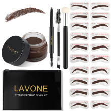 Stampul de sprncene Lavone Kit Stamp Trio Trio Kit cu sprncene impermeabile POMADE 20 stenciluri pentru sprncene cu forma de sprncene cu form