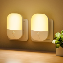 2 Pack Plug in Night Light with Dusk to Dawn Photocell Sensor, 5 Adjustable Brightness Levels, ON/Off/AUTO Modes, 3000K