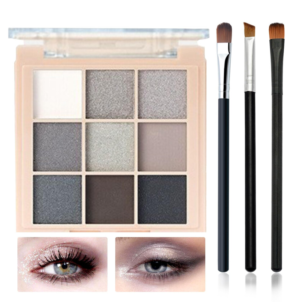 Black Grey Smoky Eyeshadow Palette,15 Colors Matte Shimmer Pigmented Eye Shadow Makeup Palette Set with 3 Eyeshadow Brushes,Glitter Eyeshadow Makeup P-image-OPC-PFYRPJV-NEW