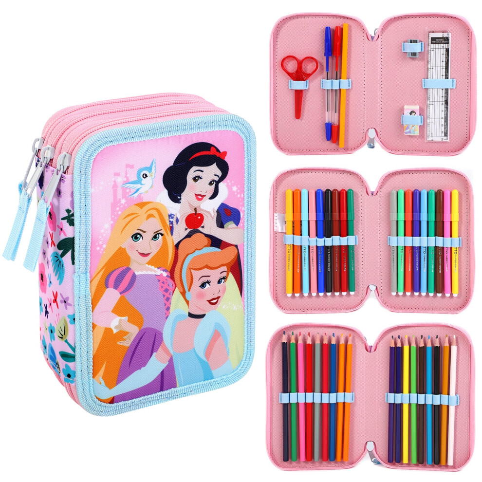 Disney Princess 3 Tier Large Pencil Case School Pens Pencils Sets