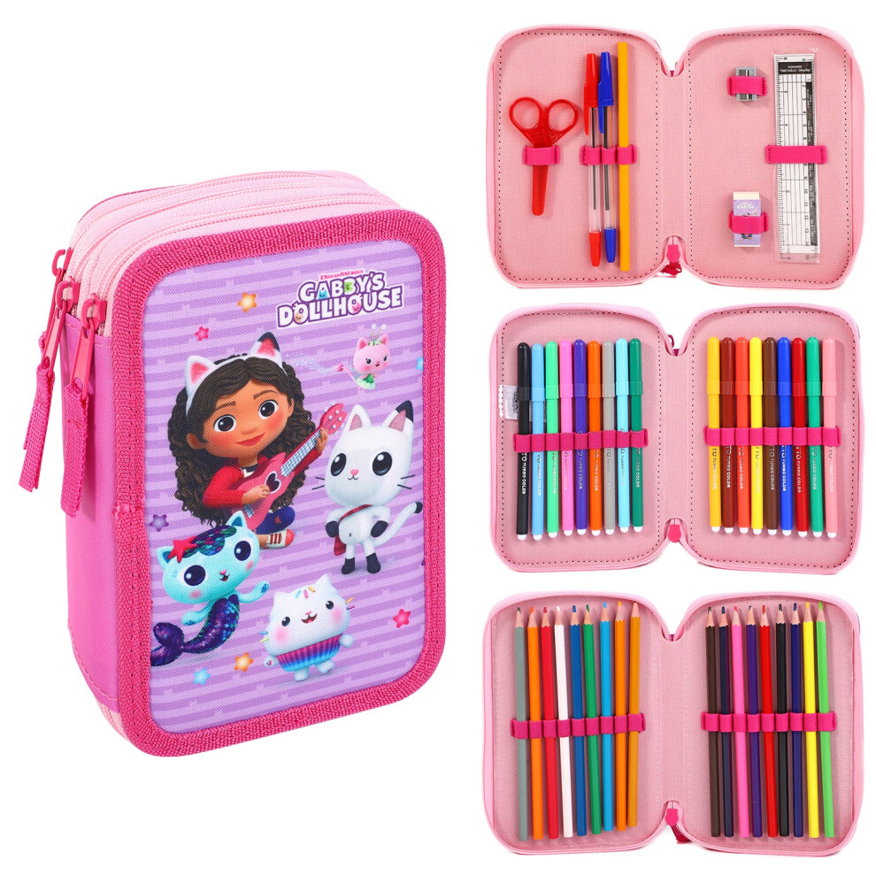 Gabby's Dollhouse 3 Tier Large Pencil Case School Pens Pencils Sets