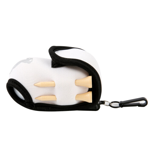 Bolsa para transporte de bolas de golfe com fecho para 2 bolas e tees com acessório para calças, branca 2