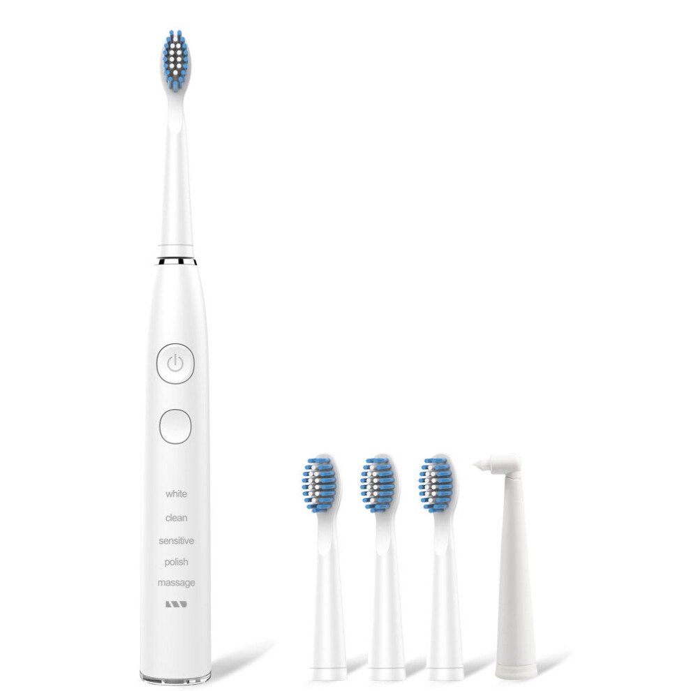 (White) Sonic Electric Toothbrush 5 Modes IPX7 Waterproof Rechargeable Timing Teeth Cleaner W/ 5pcs Brush Head-image-OPC-PGKF2Z2-NEW